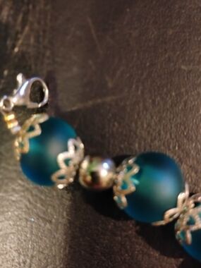 Teal Beaded Bracelet with Silver Accents